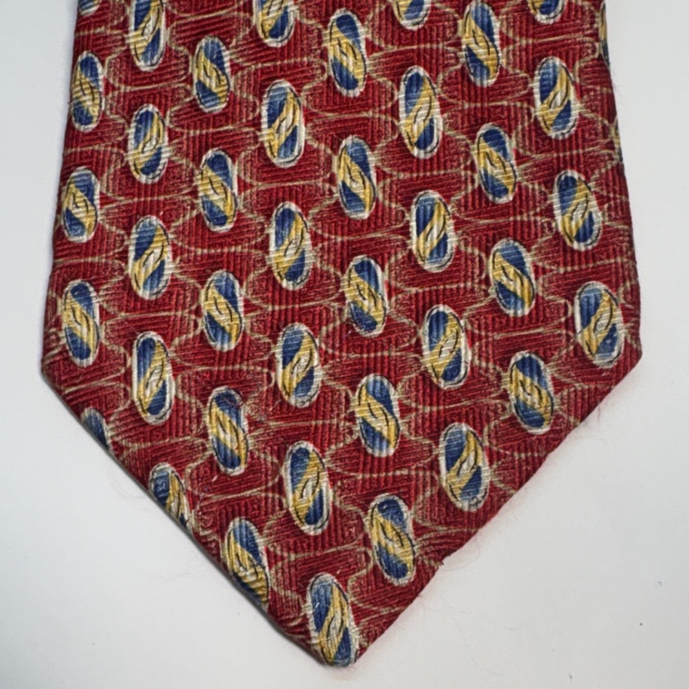 Vintage Robert Talbott Red Silk Tie with Blue and Yellow Pattern